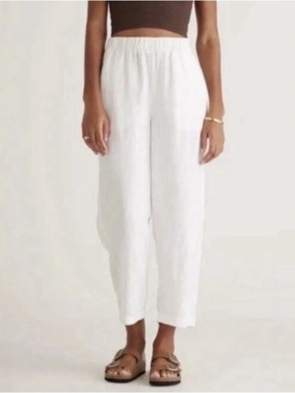 Quince 100% European Linen White Pull-On Pants Size M 8875